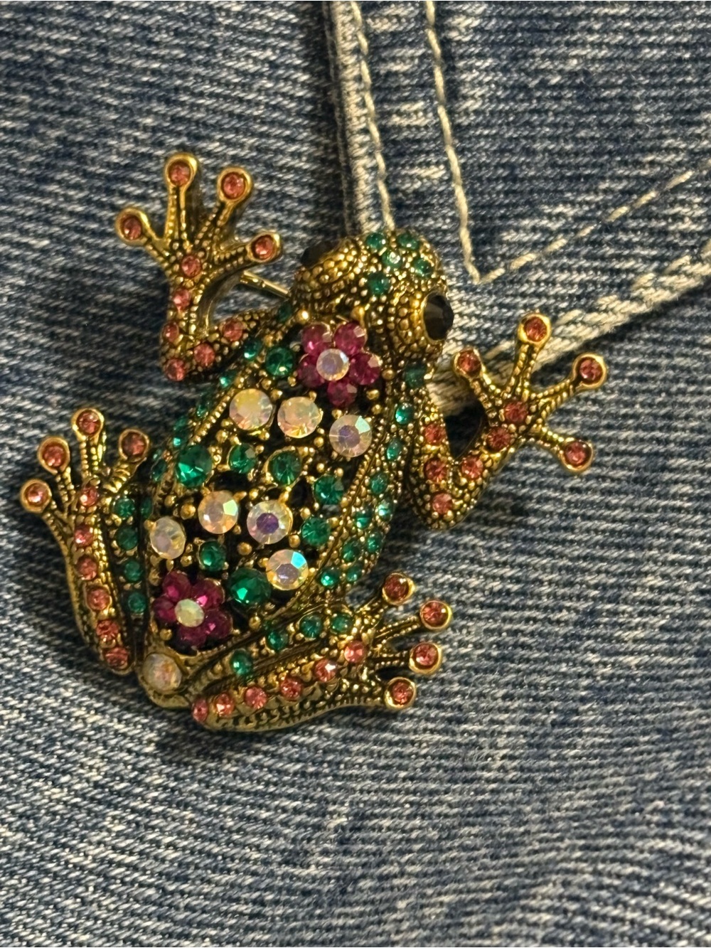 Gold-Tone Multicolor Crystal Frog Brooch - Women Jewelry